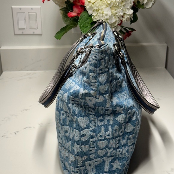 Coach 16988 Poppy Denim Blue and Silver Tote Shoulder Bag - Picture 8 of 16